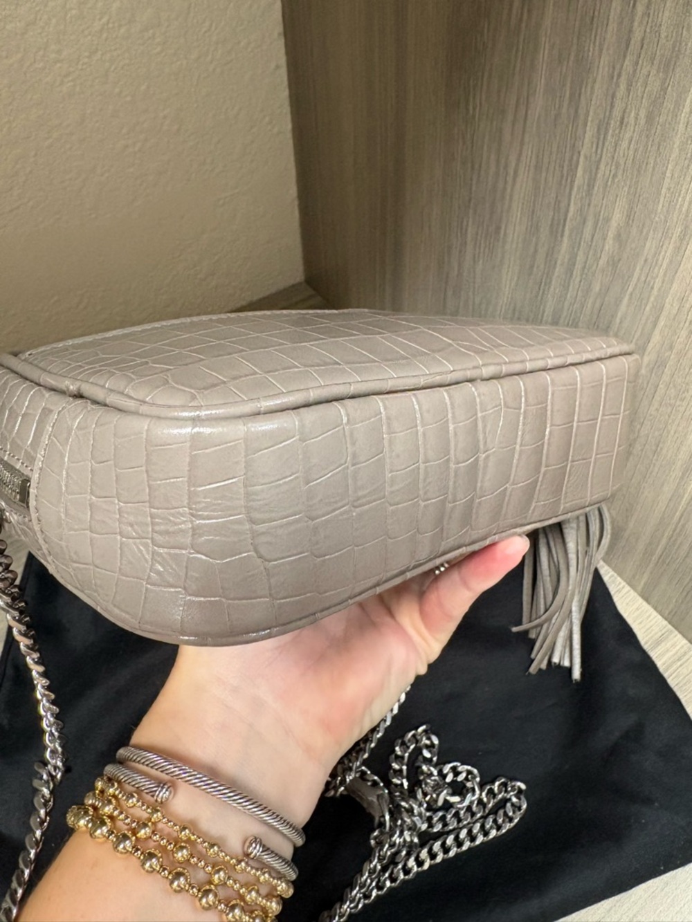 Saint Laurent Croc-Embossed Camera Crossbody with Tassel - Picture 5 of 8